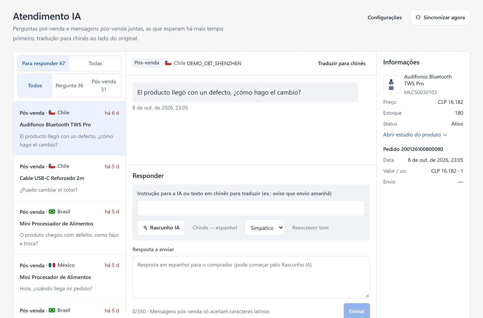 Tela real de atendimento com IA, conversas pendentes e acesso às respostas